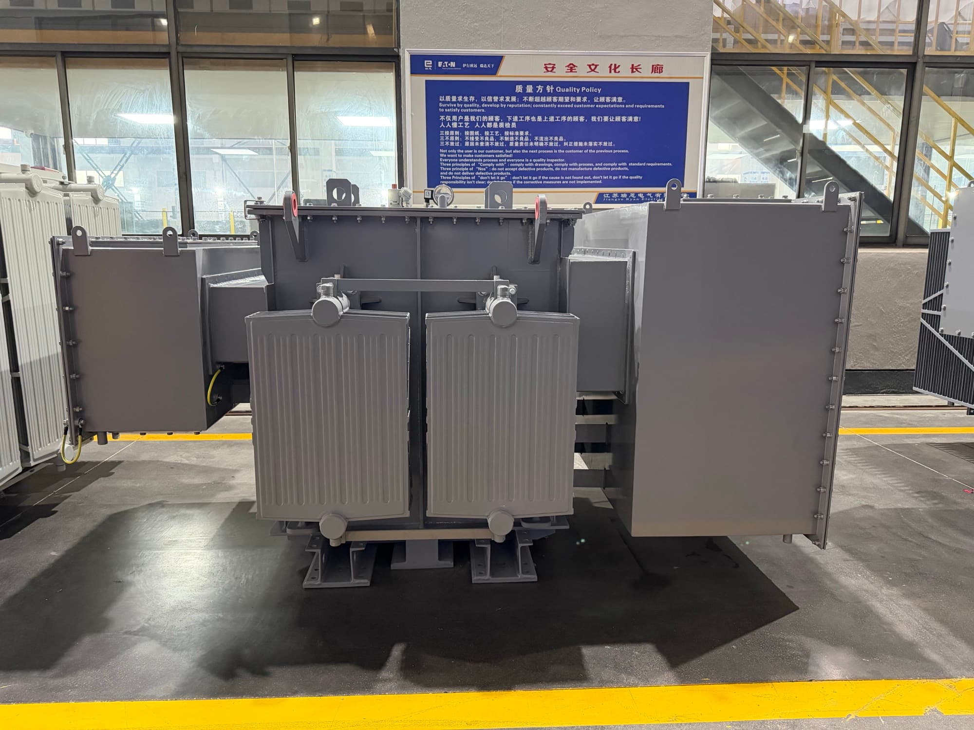 Pad-mounted transformer in final assembly
